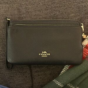 Coach Black Leather Double-Zip Wristlet